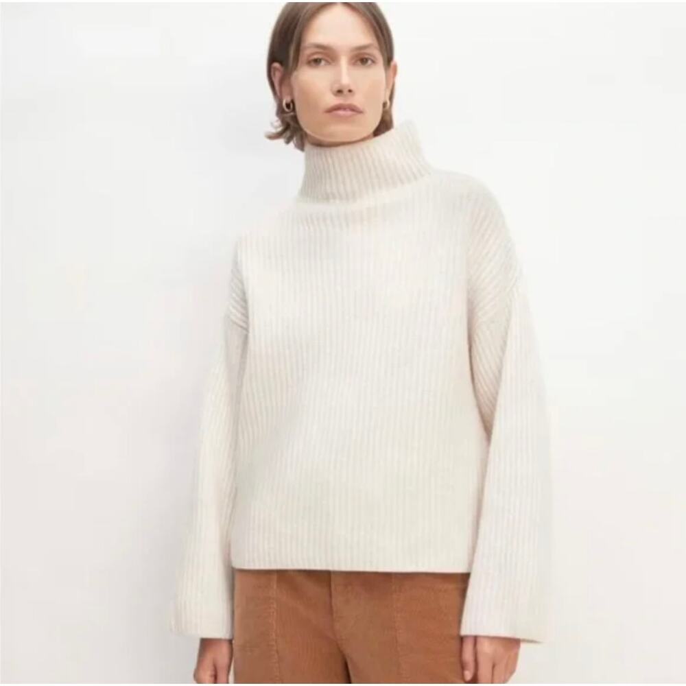 Everlane The Felted Merino Funnel Neck Pullover Sweater Heathered Oat XS New
